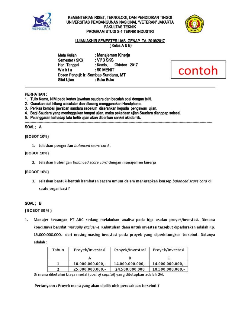 Contoh Kop Soal Uts Uas