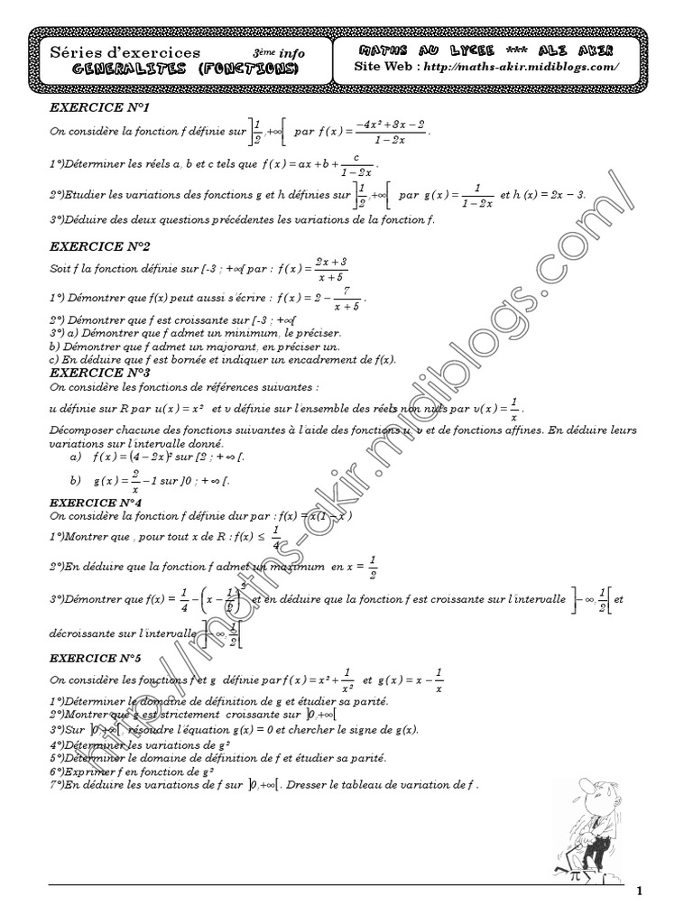 Notion De Fonction 3ème Exercices Corrigés Série D'exercices - Math - Généralités Sur Les Foncttions - 3ème SI | PDF |  Fonction monotone | Fonction (Mathématiques)