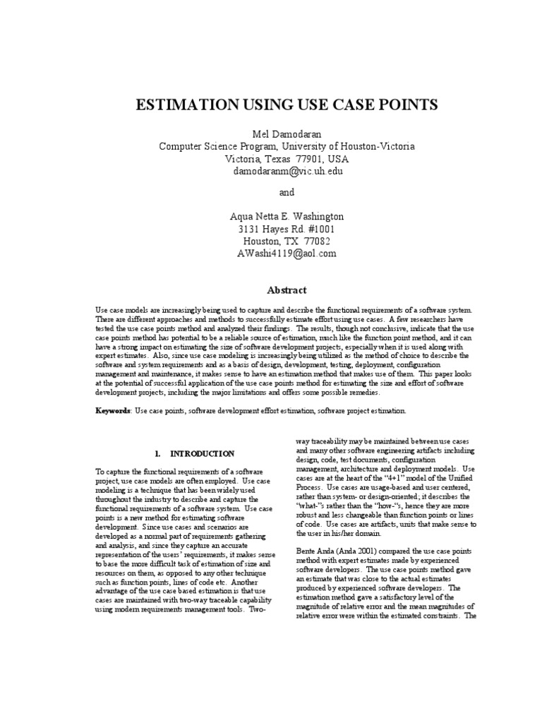 Use Case Points for Software Estimation | PDF | Use Case | System