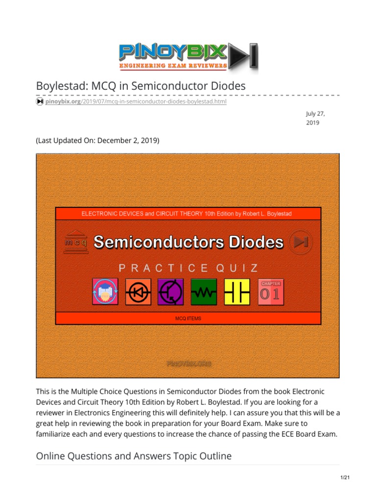 MCQs on Semiconductor Diodes | PDF | Diode | P–N Junction