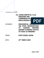 Presidential Address - State Interventions To Cushion Kenyans Against Economic Effects of Covid 19 Pandemic - 25th March, 2020