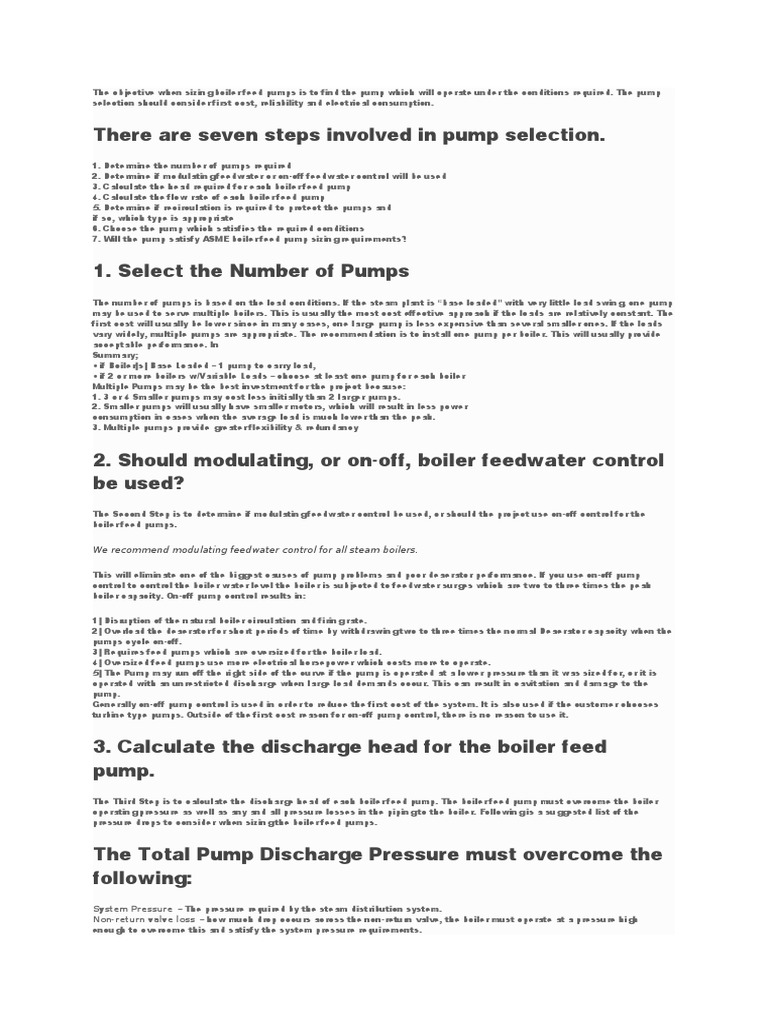 The Sizing Boiler Feed Pumps Calculation PDF Boiler Pump