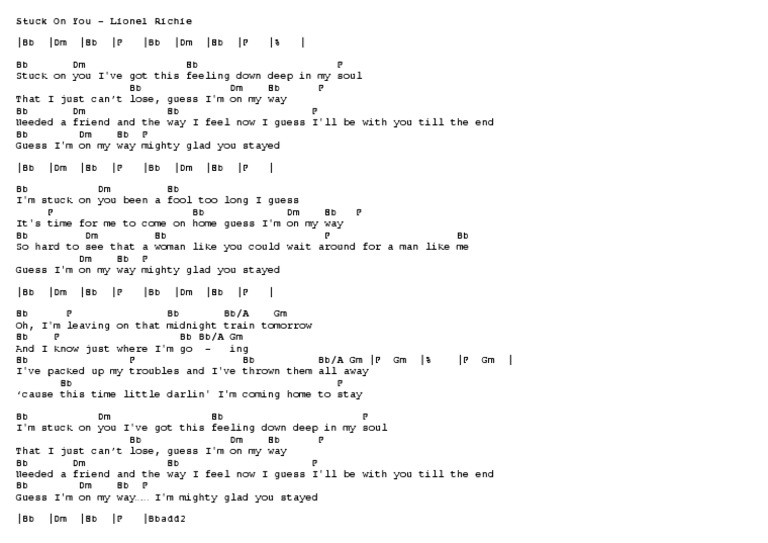 Stuck On You Sheet Music | Lionel Richie | Guitar Chords/Lyrics