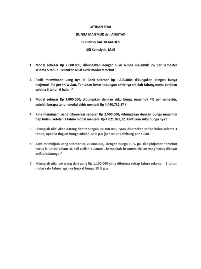 Latihan Soal Bunga Majemuk Dan Anuitas Pdf