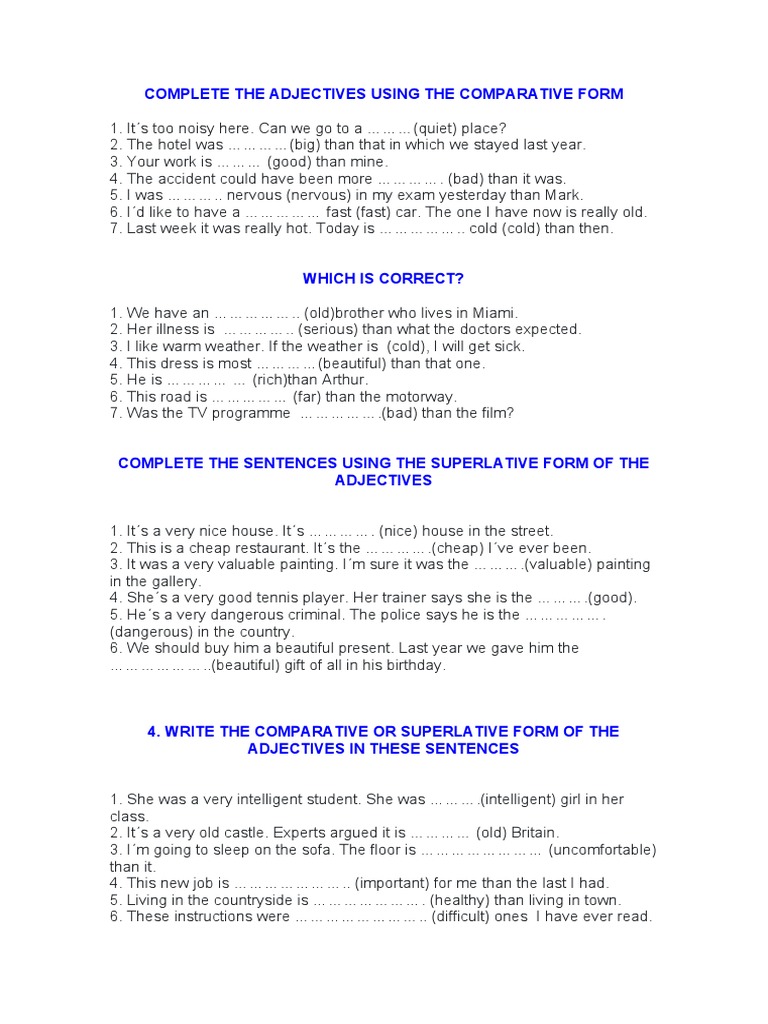 Comparative and Superlative Fill Gaps | PDF