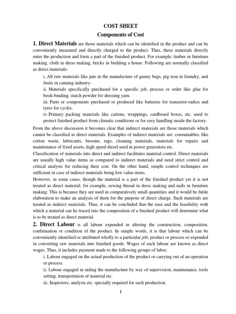 Classification and Components of Manufacturing Costs A Breakdown of