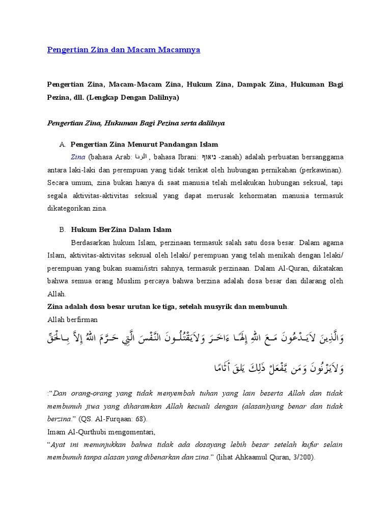 Pengertian Zina Dan Macam Macamnya