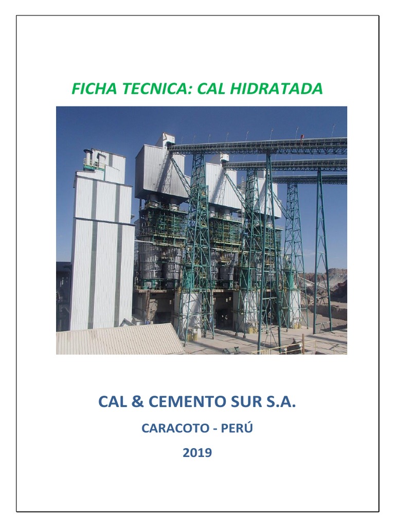 FICHA TECNICA DE CAL HIDRATADA (Víal) 2019 | PDF | Calcio | Quemar