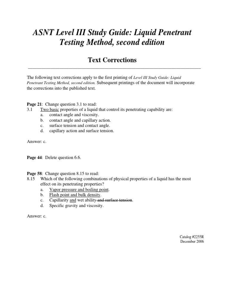 Level III Liquid Penetrant Corrections | PDF