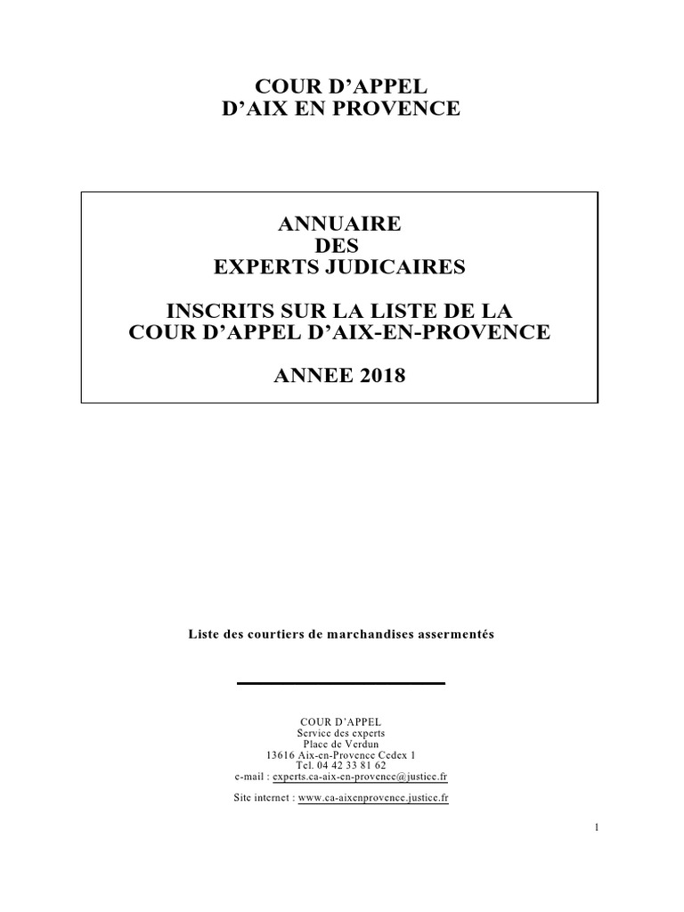 Liste Experts Cour D Appel Aix En Provence 2022 2018-04-25 CA Aix Liste Experts PDF | PDF | Banques | Bien-être