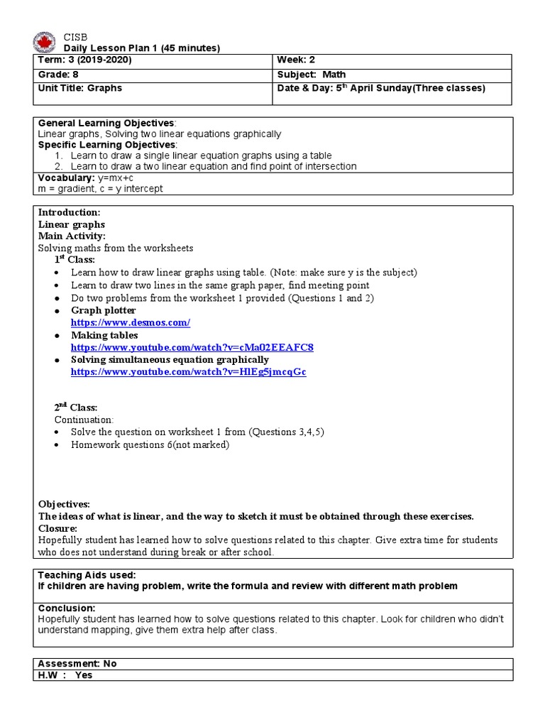 Math Lesson Plan Grade 8 | PDF | Worksheet | Quadratic Equation