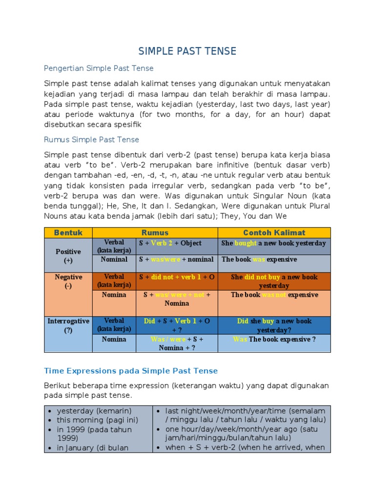 Materi SIMPLE PAST TENSE | PDF