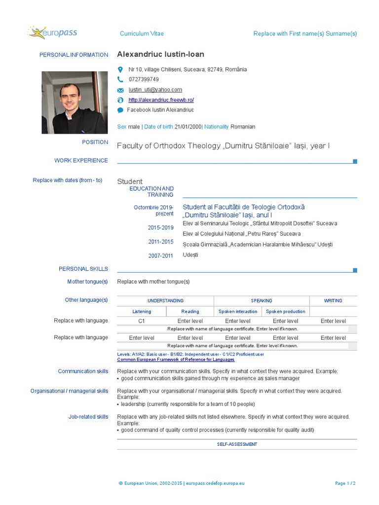 Cvtemplate Europass En Cognition Psychology