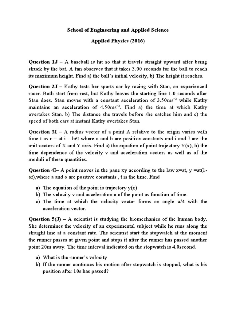 Year 11 Applied Physics Questions | PDF | Acceleration | Speed