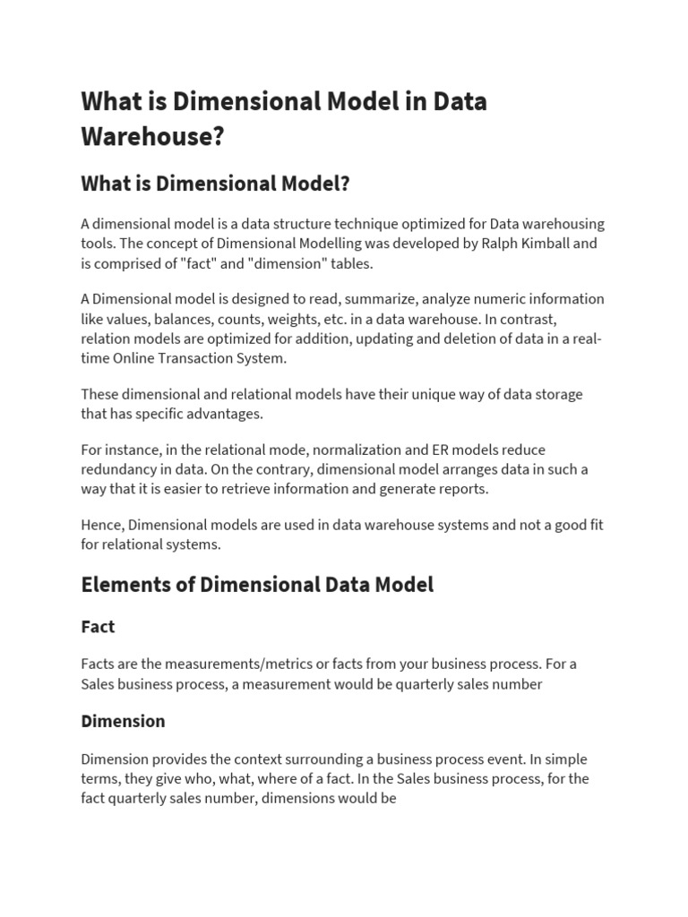 What Is Dimensional Model PDF Data Warehouse Information Management