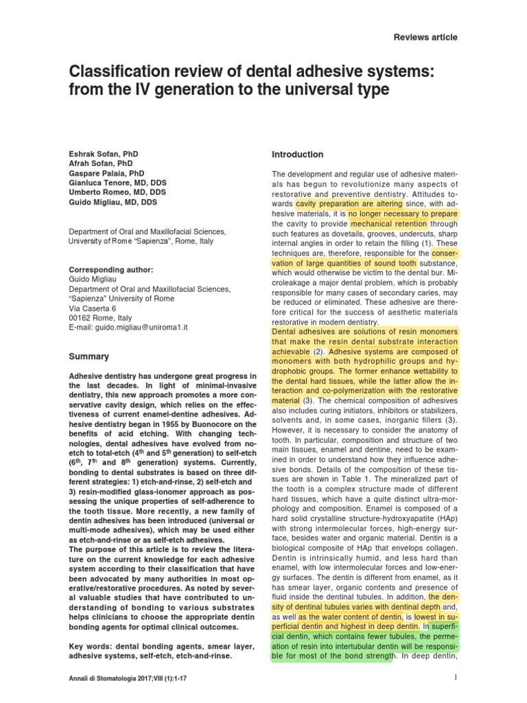 Classification Review of Dental Adhesives Systems From The IV
