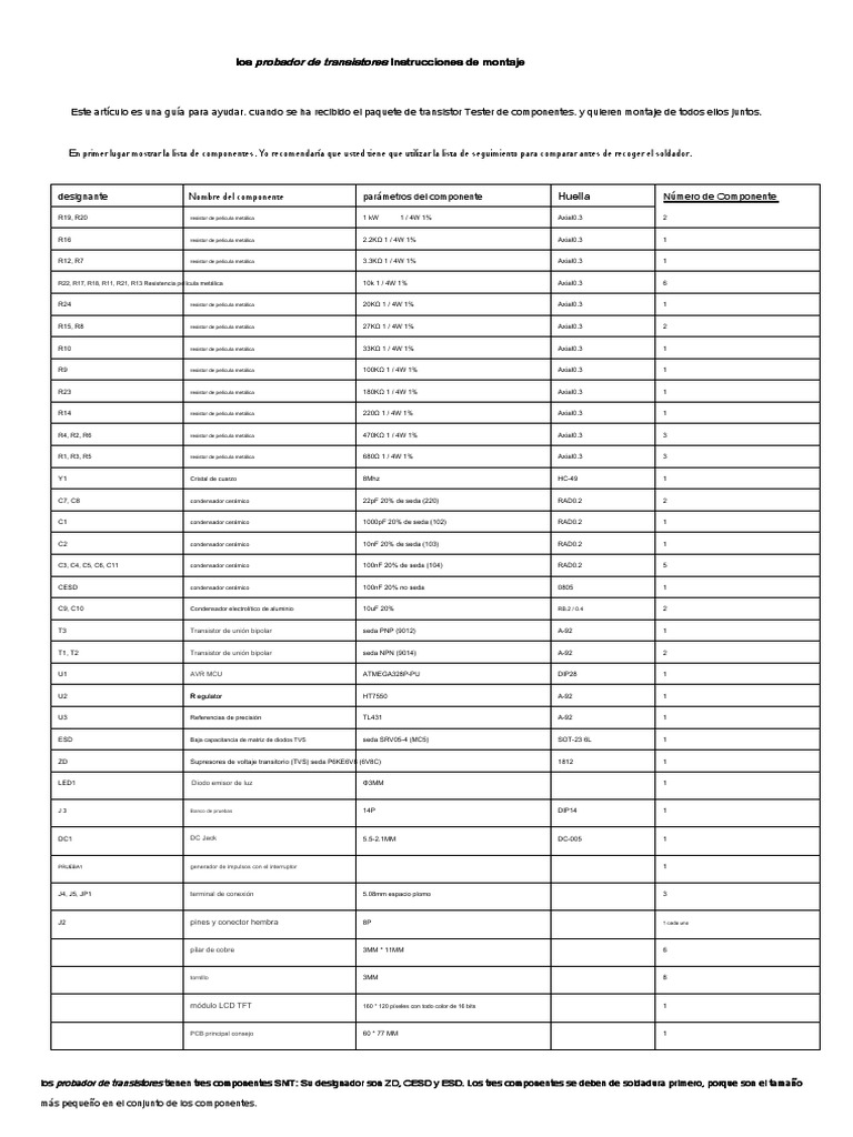 The Transistor Tester Assembly Instructions PDF Placa de circuito