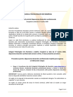 Colegiul Psihologilor Din Romania - Procedura Privind Depunerea Dosarelor Profesionale Incepand Cu Data de 17.03.2020 PDF