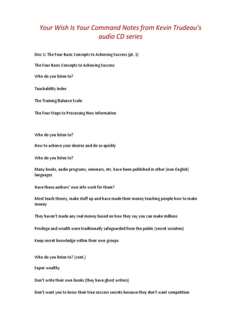 Your Wish Is Your Command Notes From Kevin Trudeau PDF Thought
