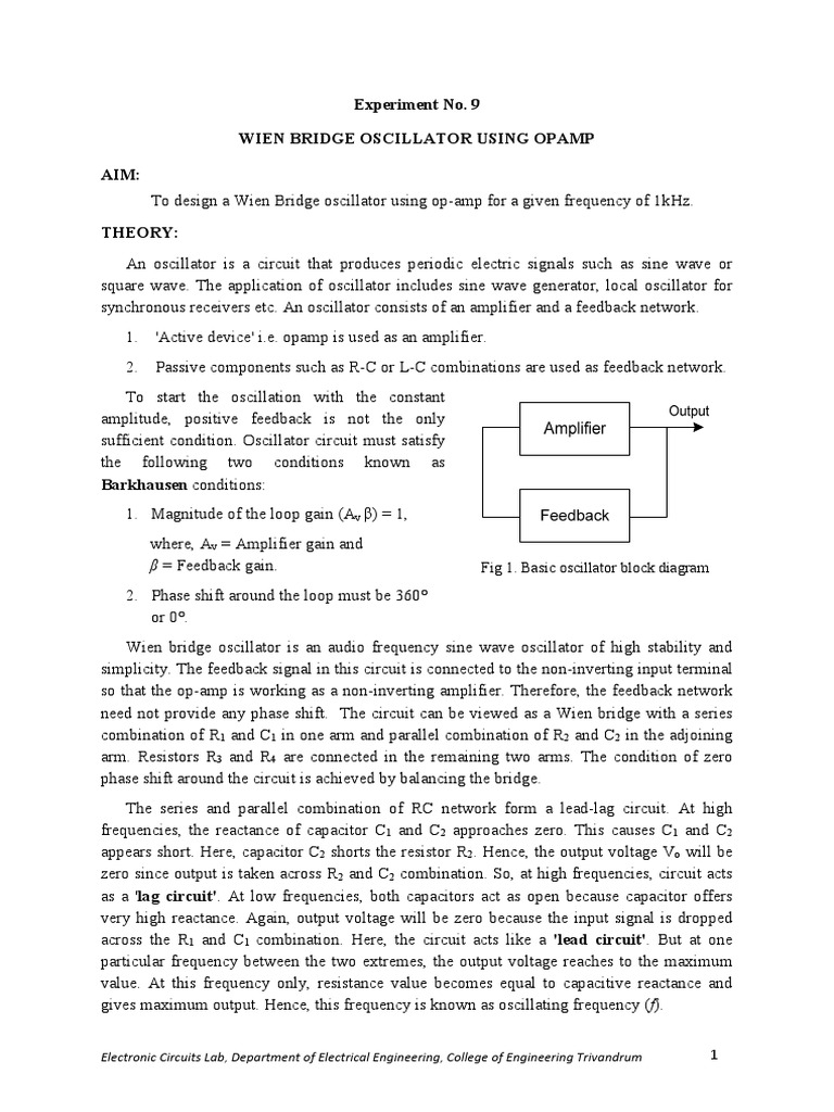 Wien Bridge Oscillator Design Guide | PDF | Electronic Oscillator ...