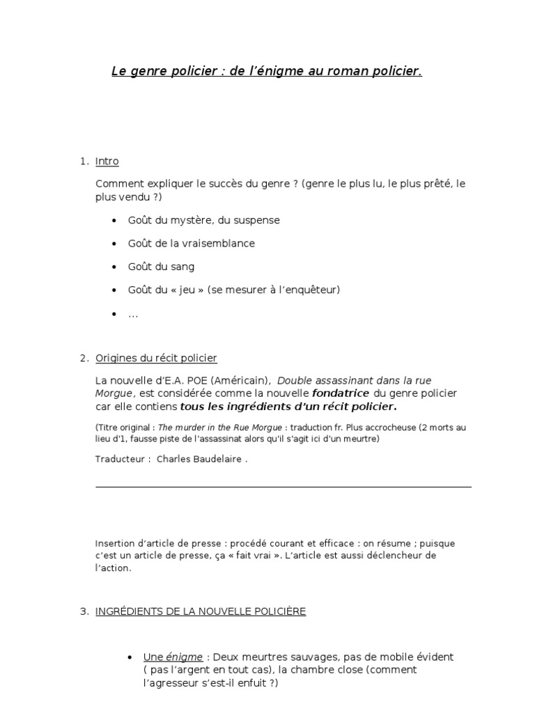 Le Genre Policier Pdf