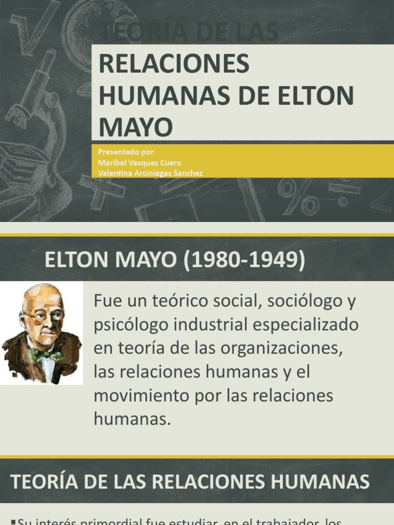 TEORÍA DE LAS RELACIONES HUMANAS DE ELTON MAYO (Valentina Arciniegas Sanchez) PDF Teorías