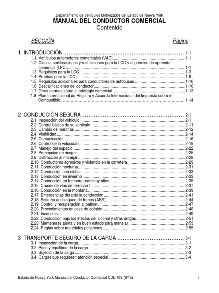 Manual CDL Nueva York 2023 | PDF | Licencia de conducir | Transporte