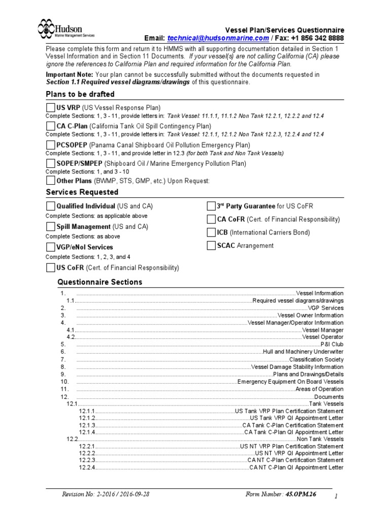 Vessel Services Questionnaire Form | PDF | Tonnage | Ships