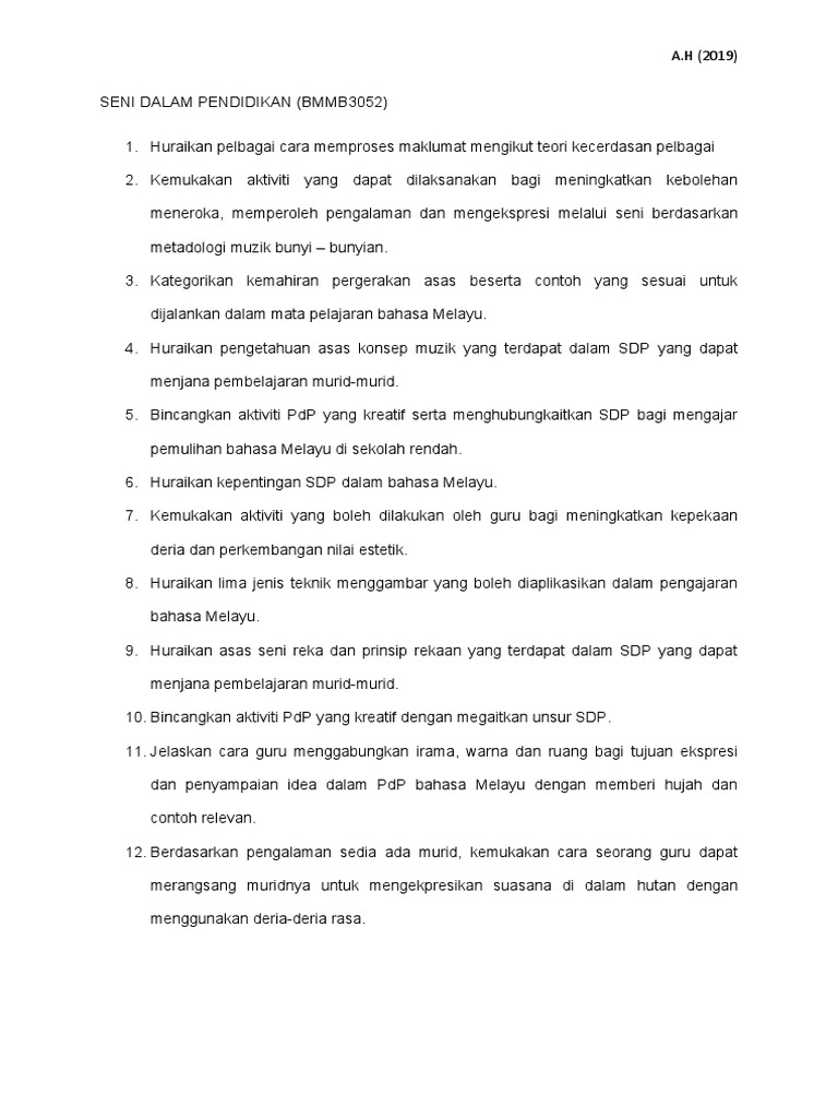 Soalan Seni Dalam Pendidikan Pdf