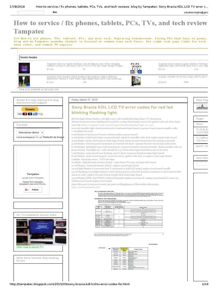 Sony Bravia KDL LCD TV Error Codes PDF Liquid Crystal Display