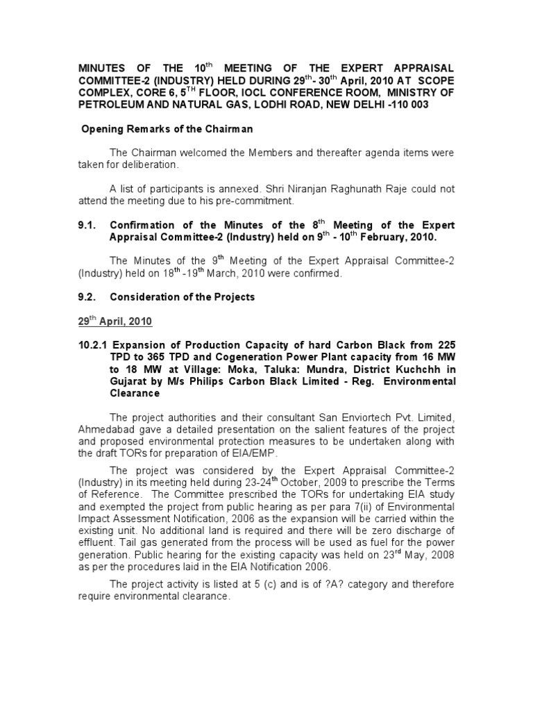 10th MEETING OF THE EXPERT APPRAISAL COMMITTEE | PDF | Environmental ...