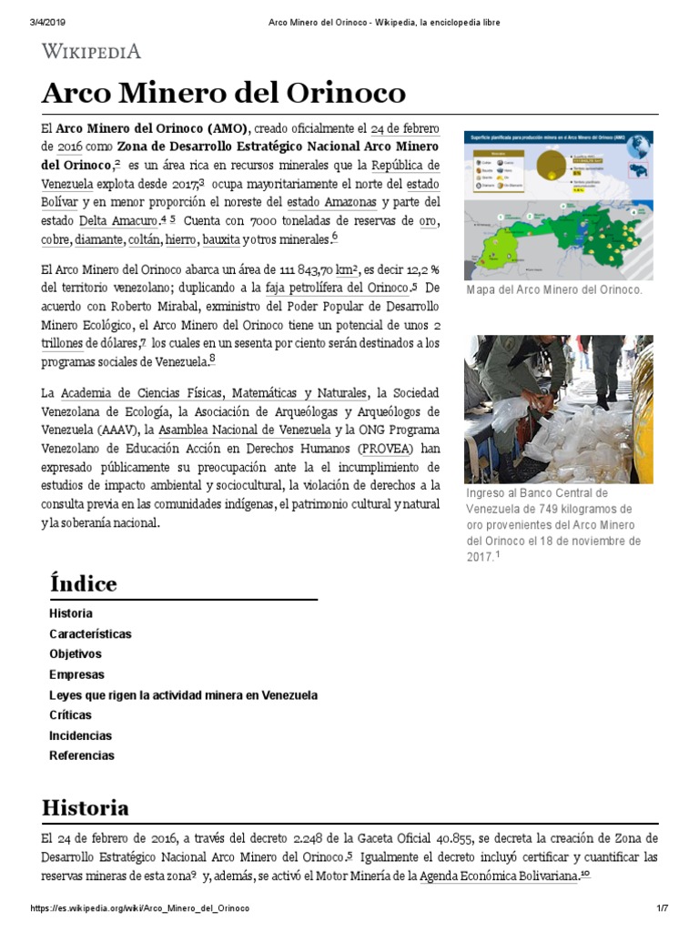 Arco Minero Del Orinoco Wikipedia, La Enciclopedia Libre PDF