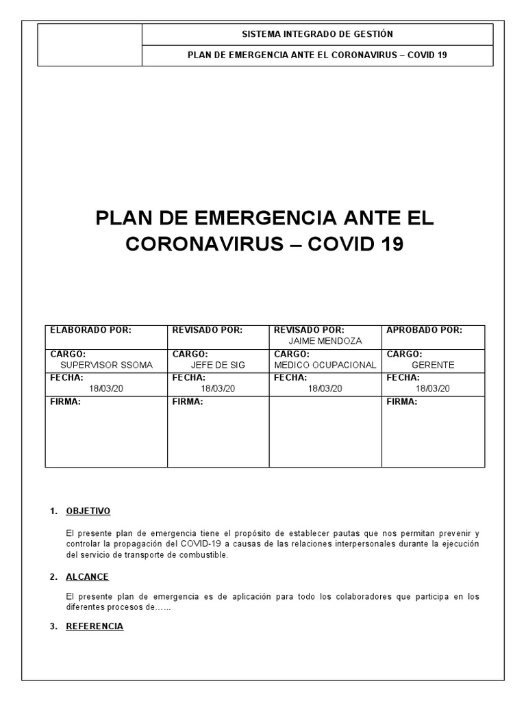 COT-SIG-M-...... Plan de Emergencia - COVID 19 | PDF | Influenza ...