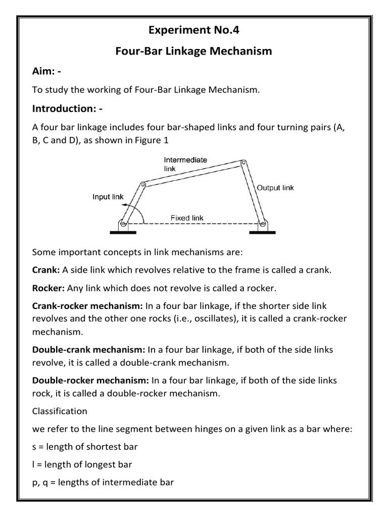 FourBar Linkage Mechanism PDF PDF Euclidean Geometry Kinematics