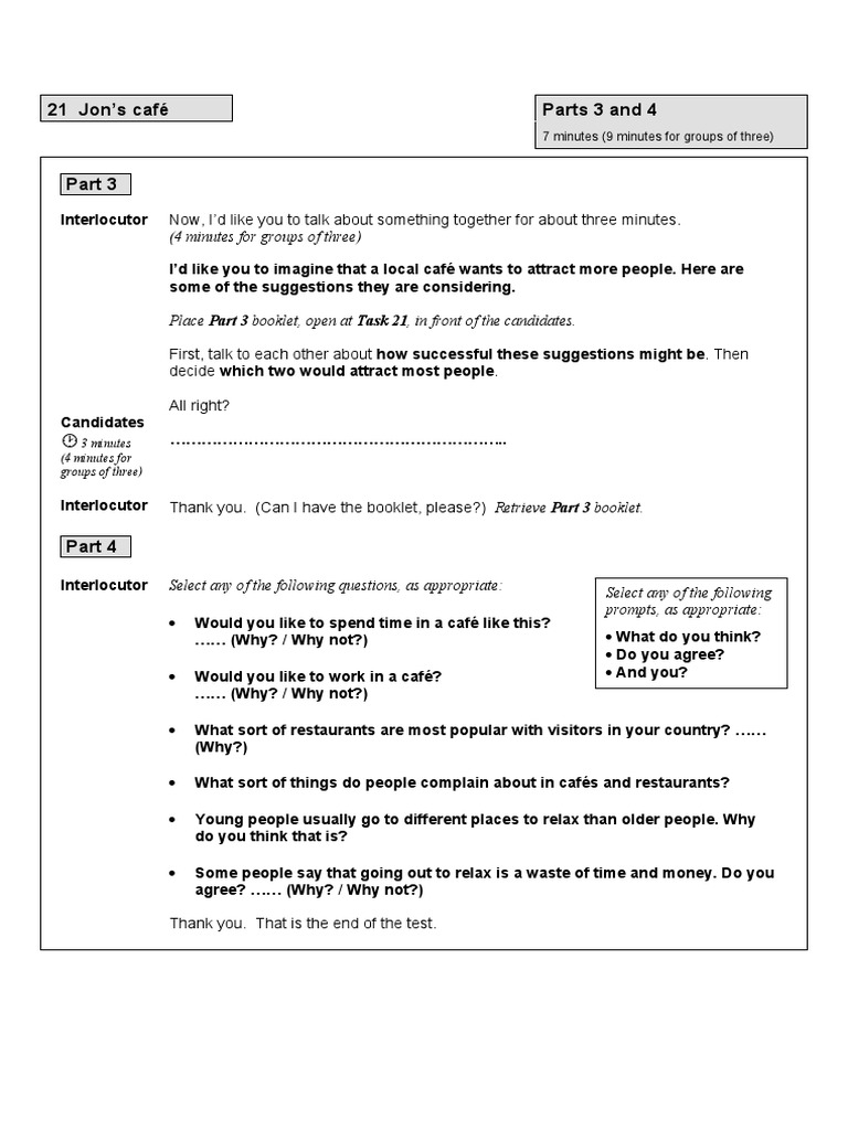 FCE Speaking Part 3 and 4 Teacher Handbook 08 | PDF