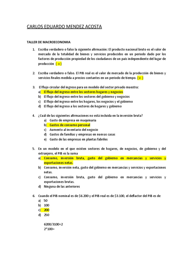 Taller Macroeconomia 2020 Resuelto | PDF | Producto Interno Bruto ...