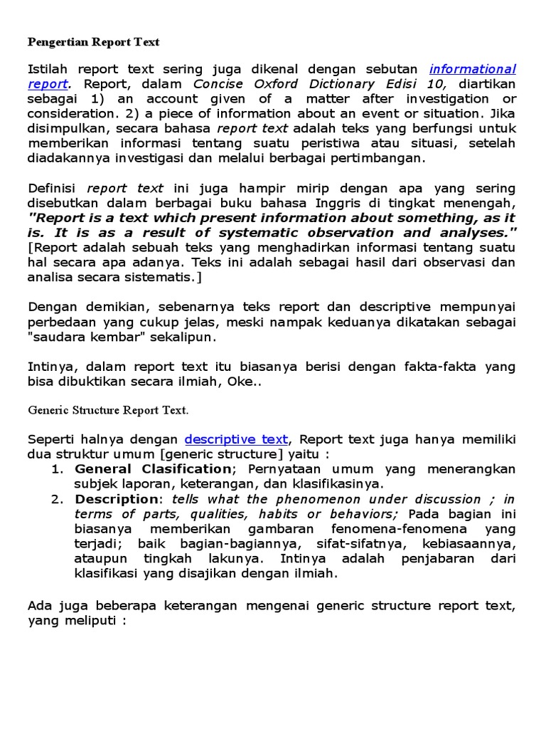 Pengertian dan Struktur Report Text | PDF