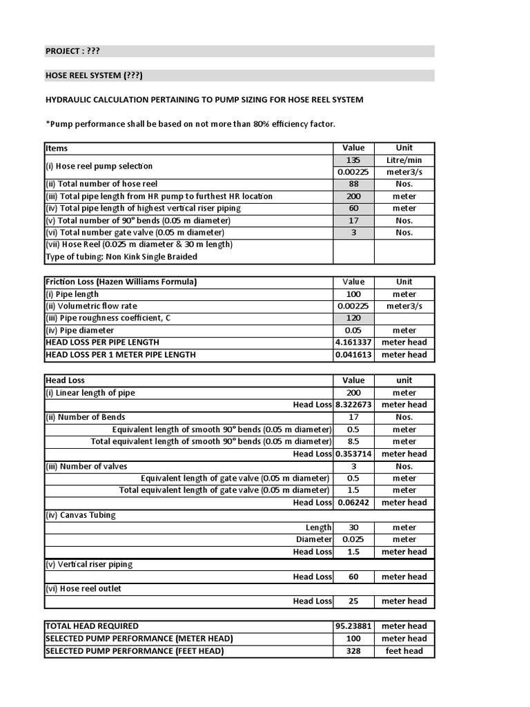 Hose Reel Calculation PDF Chemical Engineering Fluid Mechanics