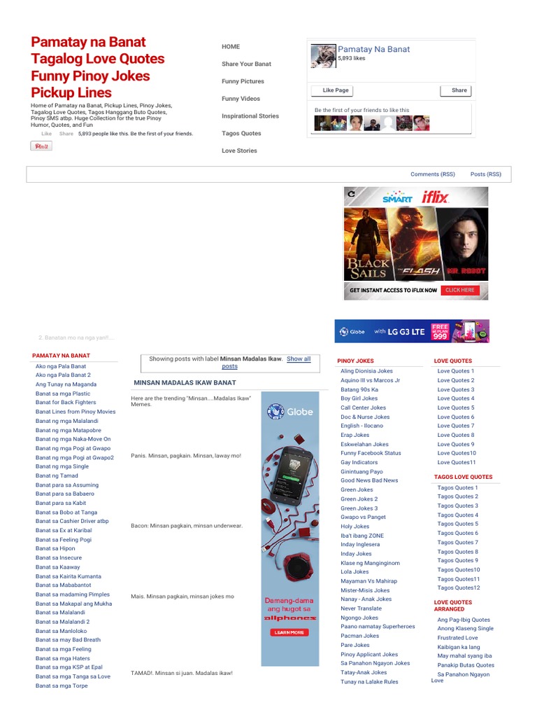 Pamatay Na Banat Tagalog Love Quotes Pickup Lines Pinoy Jokes PDF | PDF |  Languages Of Southeast Asia | Philippines, image size:768x1024