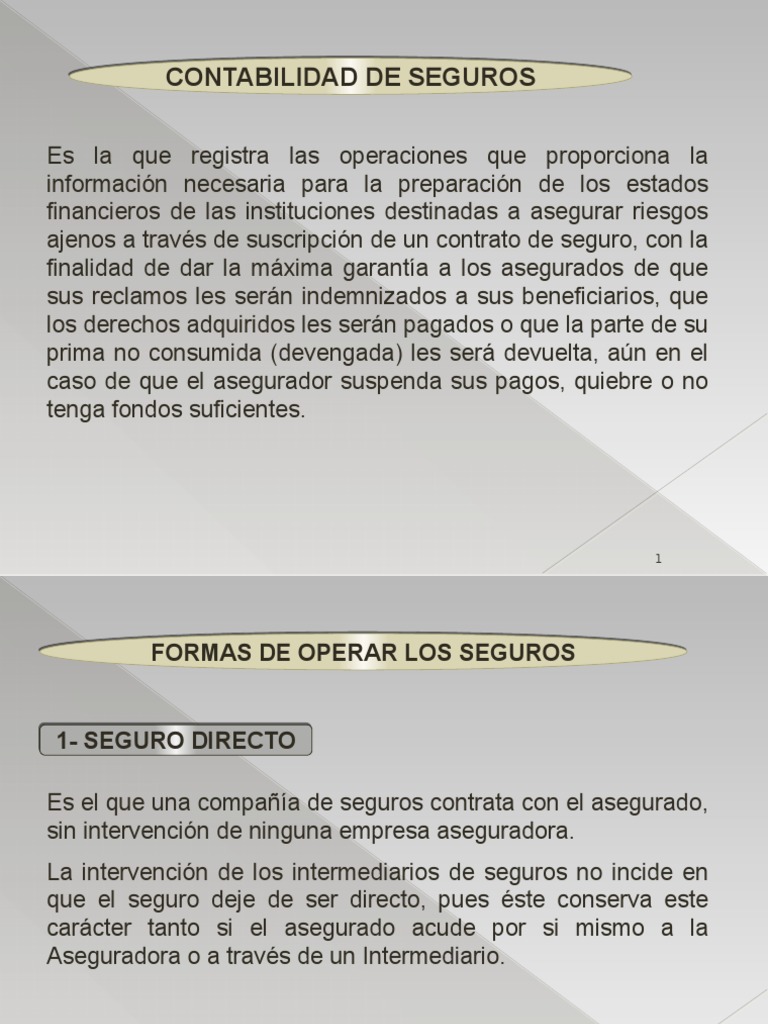 Contabilidad de Seguros Directos | PDF | Reaseguro | Póliza de seguros