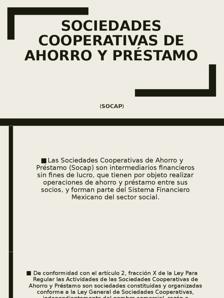 Sociedades Cooperativas de Ahorro y Préstamo | PDF | Cooperativa ...