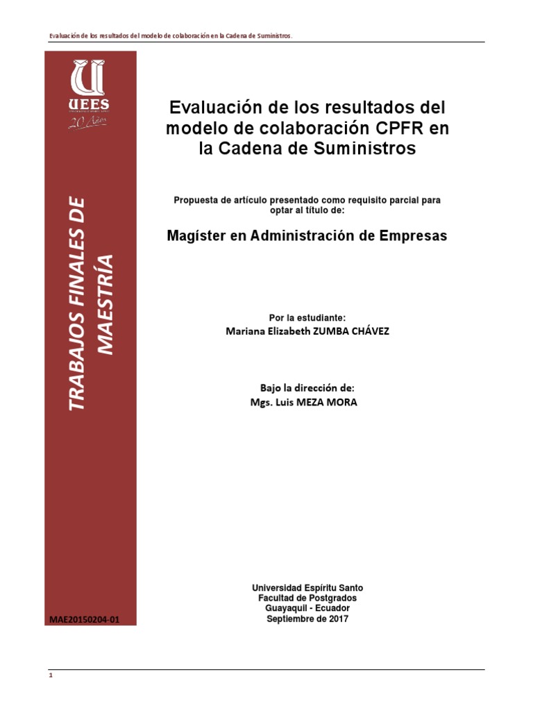 Evaluación de Los Resultados Del Modelo CPFR en La Cadena de Suministro ...