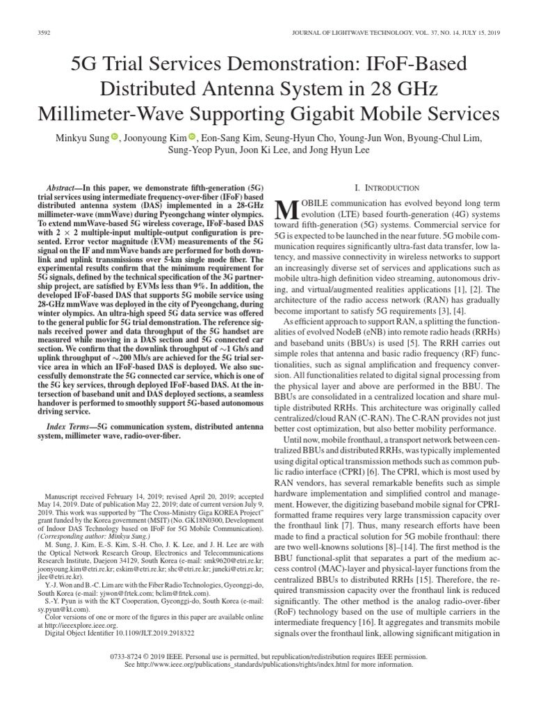 5G Trial Services Demonstration - IFoF-Based Distributed Antenna System ...