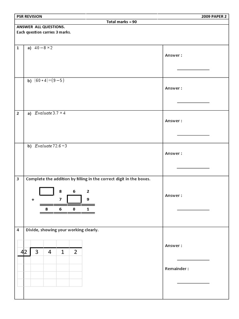 Maths 2009 PSR p2 | PDF | Area | Numbers