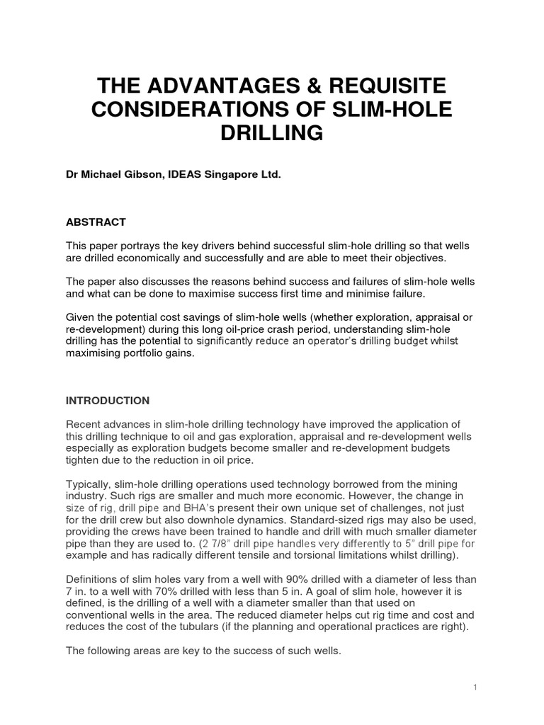 Slimhole Drilling Paper Revised June 2016 PDF PDF Drilling Rig