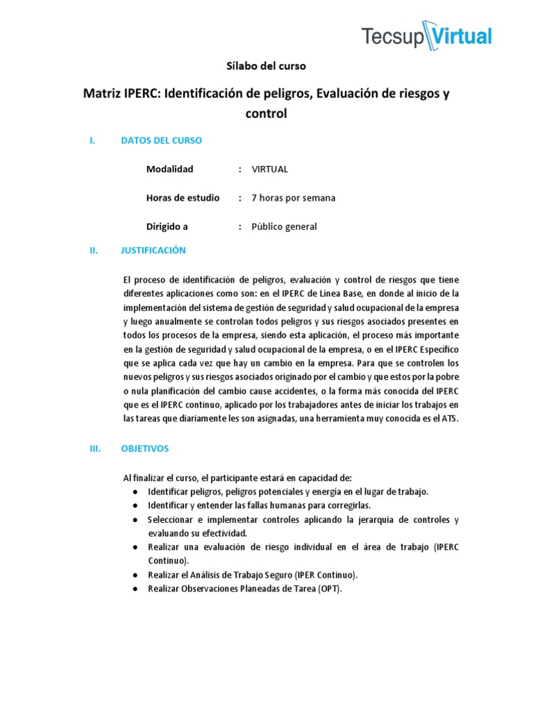 Curso de Matriz IPERC y Evaluación de Riesgos | PDF | Seguridad y salud ...