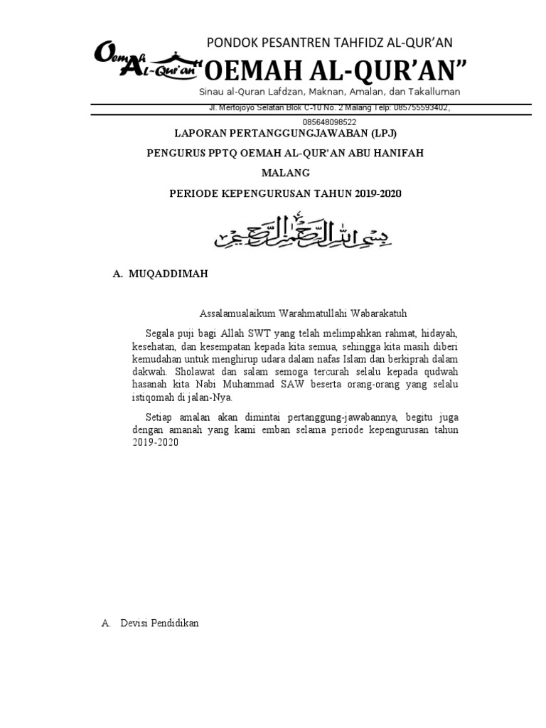 Contoh Raport Pondok Pesantren Tahfidz Artefakt Miniatures