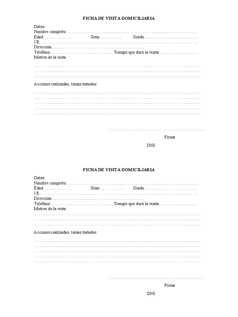 Visita Domiciliaria Detalles De La Reunión Y Acciones Tomadas Pdf