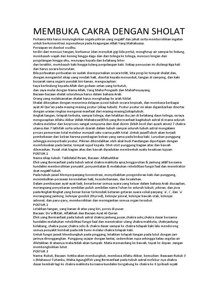 Membuka Cakra Dengan Sholat
