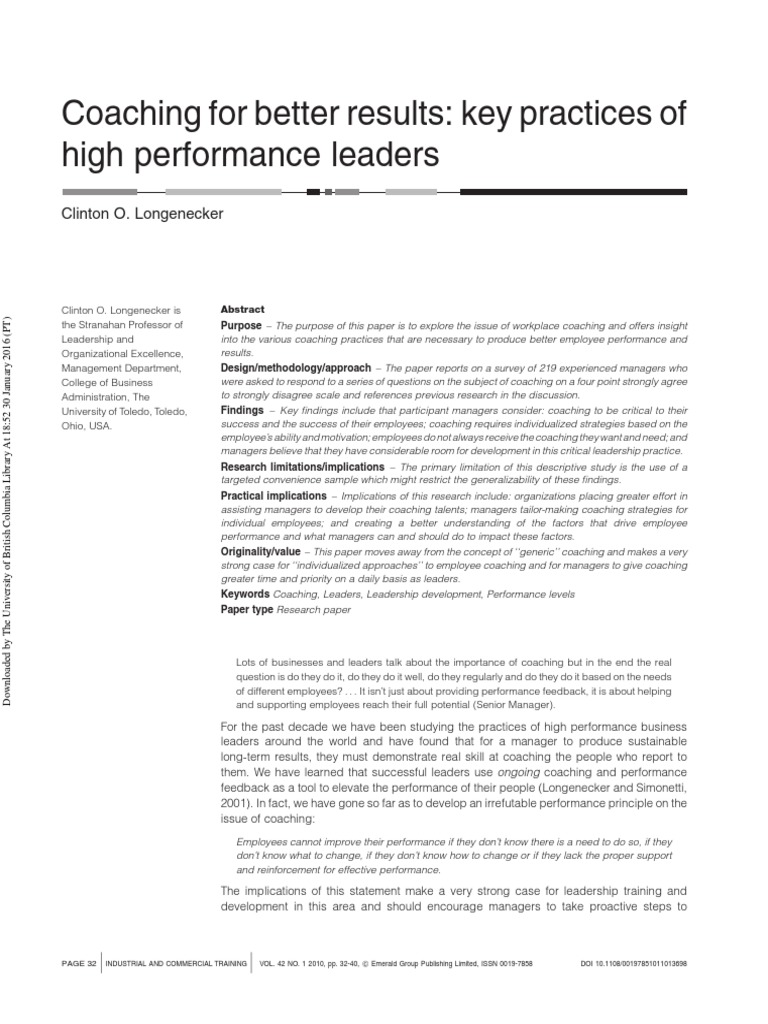 Coaching Strategies for Performance Improvement | PDF | Motivation ...